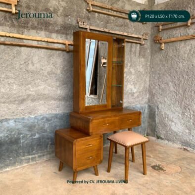 Meja Rias Kayu Jati dengan Cermin & Lemari Kaca | Jerouma Living