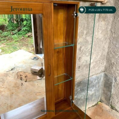 Meja Rias Kayu Jati dengan Cermin & Lemari Kaca | Jerouma Living