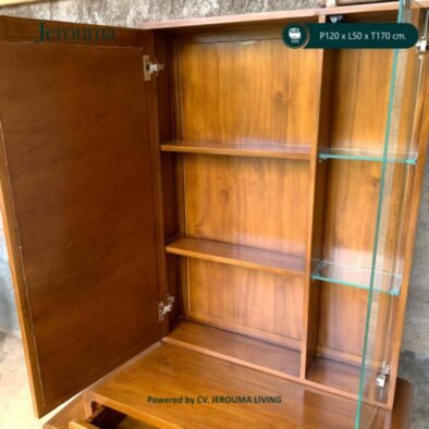 Meja Rias Kayu Jati dengan Cermin & Lemari Kaca | Jerouma Living