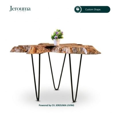 Meja Tamu Kayu Solid Custom Natural Edge Kaki Besi Minimalis | Jerouma Living