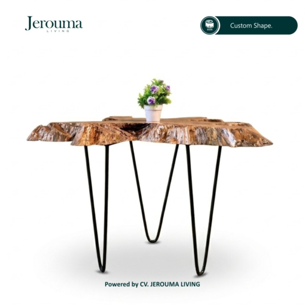 Meja Tamu Kayu Solid Custom Natural Edge Kaki Besi Minimalis | Jerouma Living