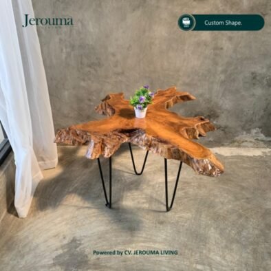 Meja Tamu Kayu Solid Custom Natural Edge Kaki Besi Minimalis | Jerouma Living