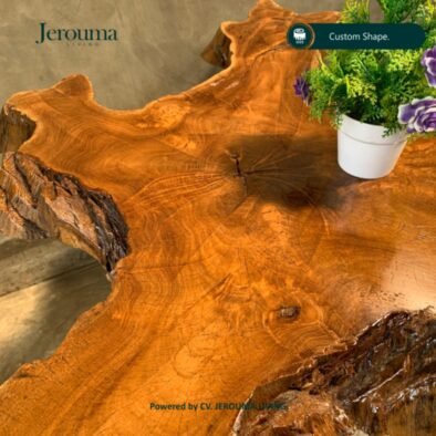 Meja Tamu Kayu Solid Custom Natural Edge Kaki Besi Minimalis | Jerouma Living