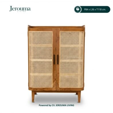 Lemari 2 Pintu Kayu Jati Anyaman Rotan Minimalis Natural – Jerouma Living