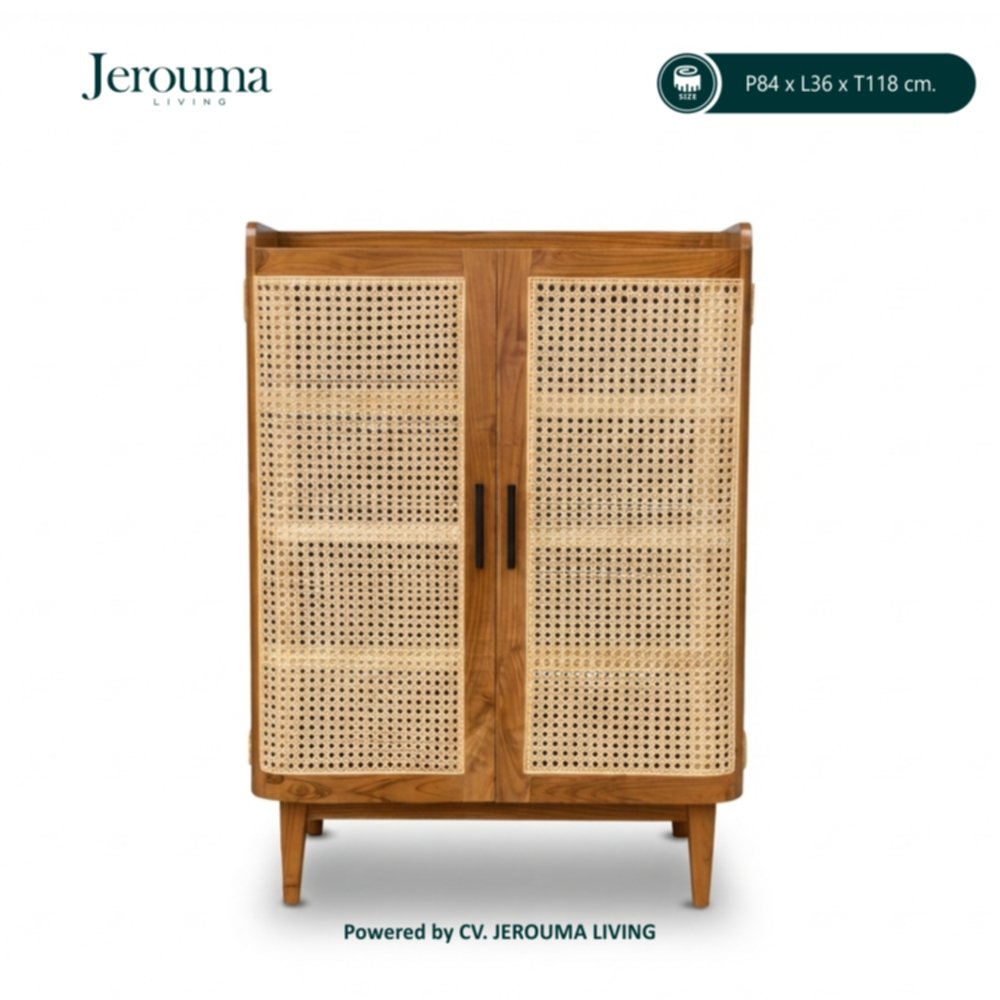 Lemari 2 Pintu Kayu Jati Anyaman Rotan Minimalis Natural – Jerouma Living