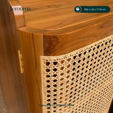 Lemari 2 Pintu Kayu Jati Anyaman Rotan Minimalis Natural – Jerouma Living