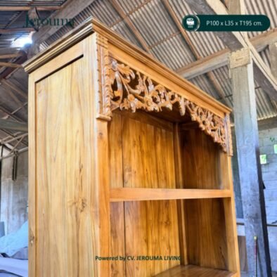 Rak Display Kayu Ukir 4 Tingkat dengan 3 Laci | Jerouma Living