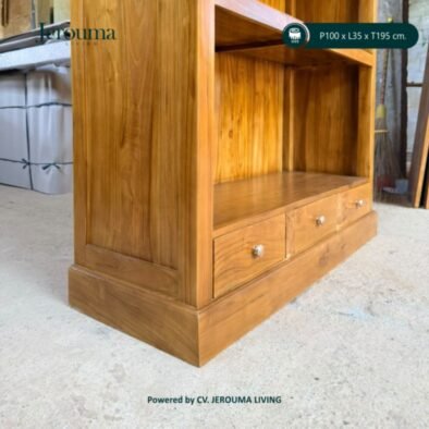Rak Display Kayu Ukir 4 Tingkat dengan 3 Laci | Jerouma Living