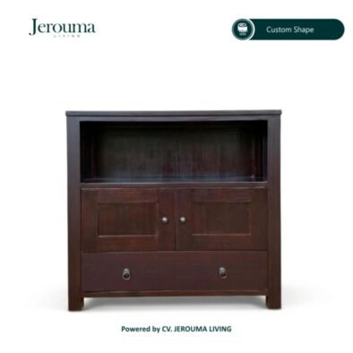 Rak Lemari Kayu Minimalis Cokelat Tua 2 Pintu 1 Laci – Jerouma Living