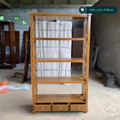 Rak Buku Kayu Minimalis Jerouma Living 3 Laci – Rak Serbaguna Ukuran 105 x 35 x 190 cm