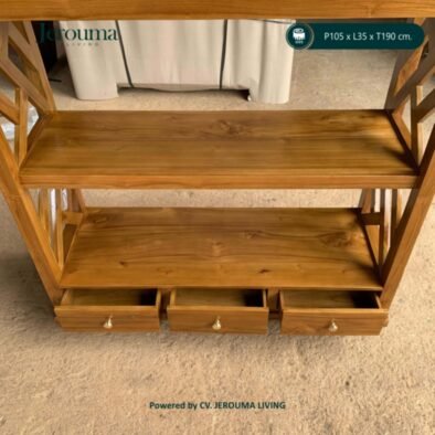 Rak Buku Kayu Minimalis Jerouma Living 3 Laci – Rak Serbaguna Ukuran 105 x 35 x 190 cm