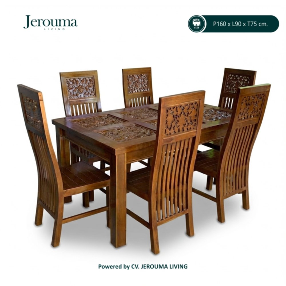 Meja Makan Kayu Ukir 6 Kursi Custom – Jerouma Living