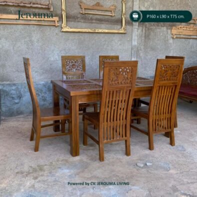 Meja Makan Kayu Ukir 6 Kursi Custom – Jerouma Living