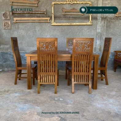 Meja Makan Kayu Ukir 6 Kursi Custom – Jerouma Living
