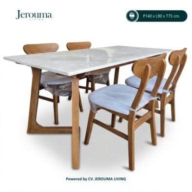 Set Meja Makan Kayu Jati 4 Kursi Modern Natural – Jerouma Living