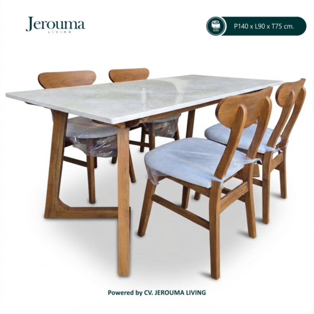 Set Meja Makan Kayu Jati 4 Kursi Modern Natural – Jerouma Living