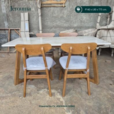 Set Meja Makan Kayu Jati 4 Kursi Modern Natural – Jerouma Living