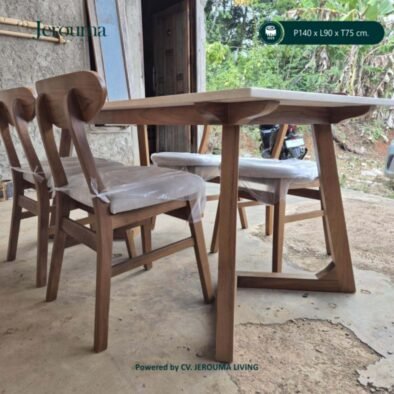 Set Meja Makan Kayu Jati 4 Kursi Modern Natural – Jerouma Living