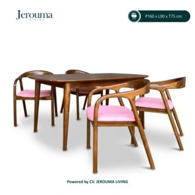 Set Meja Makan Kayu 4 Kursi Minimalis Klasik – P160 × L90 × T75 cm | Jerouma Living