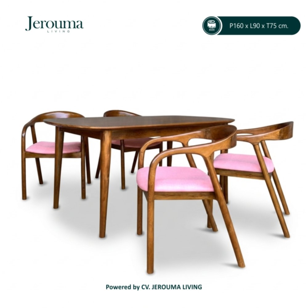 Set Meja Makan Kayu 4 Kursi Minimalis Klasik – P160 × L90 × T75 cm | Jerouma Living