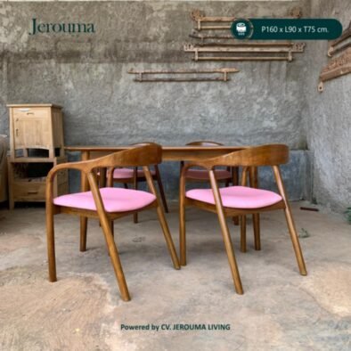 Set Meja Makan Kayu 4 Kursi Minimalis Klasik – P160 × L90 × T75 cm | Jerouma Living