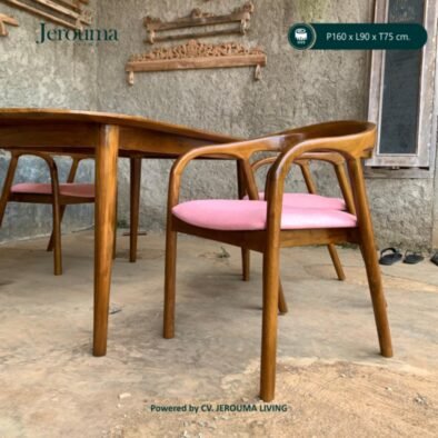 Set Meja Makan Kayu 4 Kursi Minimalis Klasik – P160 × L90 × T75 cm | Jerouma Living