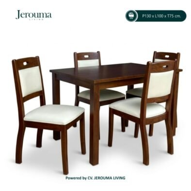 Set Meja Makan Kayu Minimalis 4 Kursi Jerouma Living – Cokelat Elegan