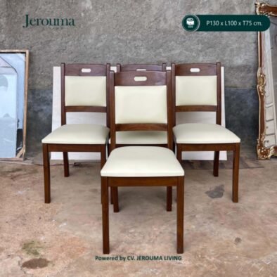 Set Meja Makan Kayu Minimalis 4 Kursi Jerouma Living – Cokelat Elegan
