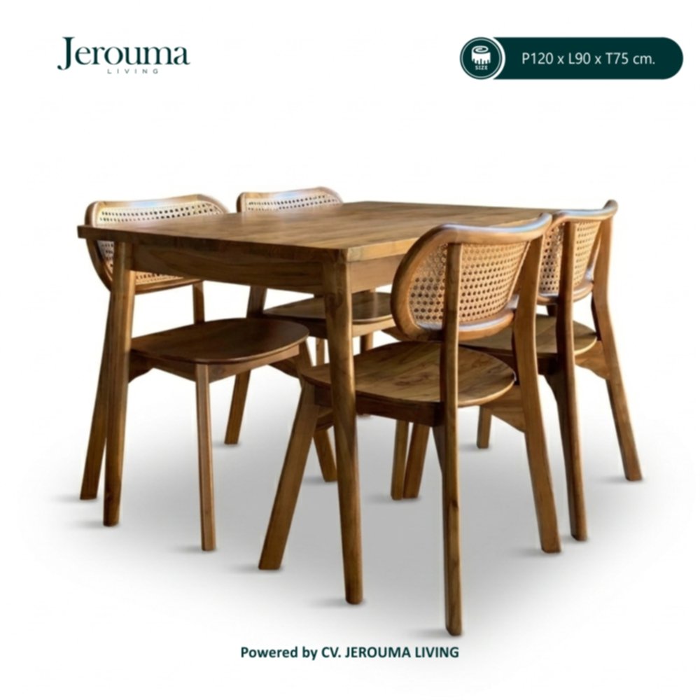 Set Meja Makan Kayu 4 Kursi Rotan Natural Minimalis – Jerouma Living