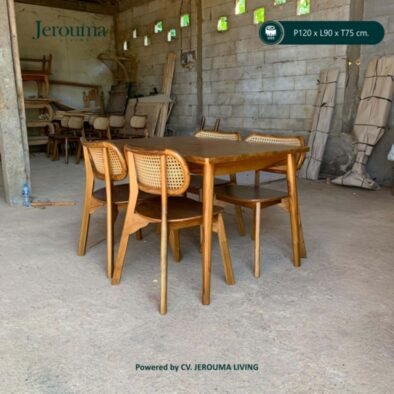 Set Meja Makan Kayu 4 Kursi Rotan Natural Minimalis – Jerouma Living