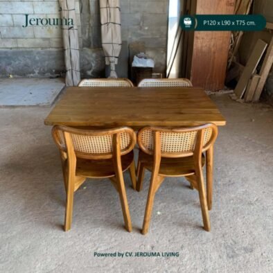 Set Meja Makan Kayu 4 Kursi Rotan Natural Minimalis – Jerouma Living